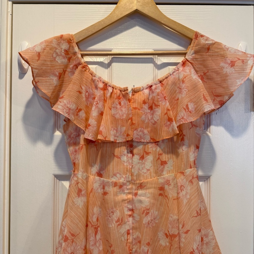 Vintage 70s Maxi Tiered Women’s Small Pink Floral Ruffle Off Shoulder Coquette - Picture 5 of 10